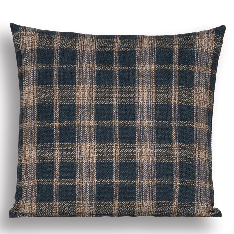 Weatherford Polyester Throw Pillow, Feather, Square 20", Navy Plaid