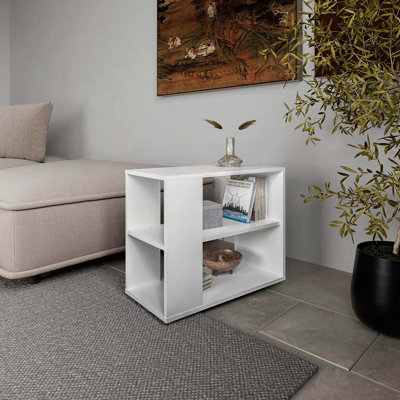 Table d'appoint blanche en mélamine avec rangement ouvert