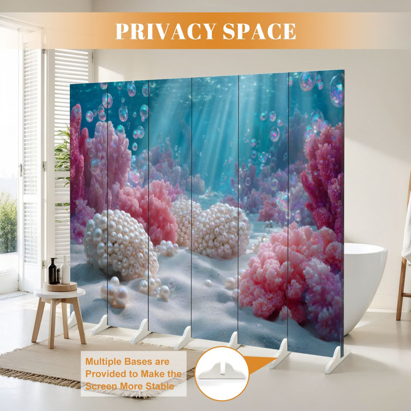 Paravent 6 panneaux à cloison pliant Royal Vibrant Pastel Underwater World, 6, 71" H x 96" W x 1" D