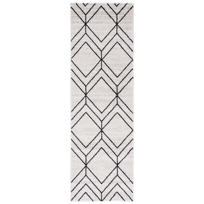 Cargian Geometric Light Gray/Black Area Rug, Runner 2'6" x 10'