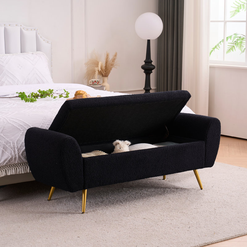 Repose-pieds avec banc de rangement 55 po Elianna, Ours en peluche noir