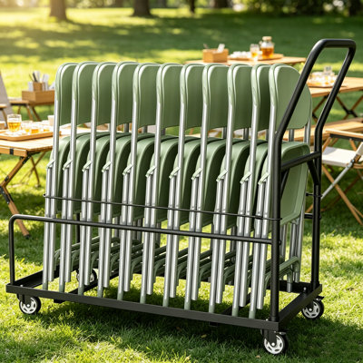 Folding Chair Cart, Heavy Duty 25-Chair Dolly with Low Side Rails & Locking Casters