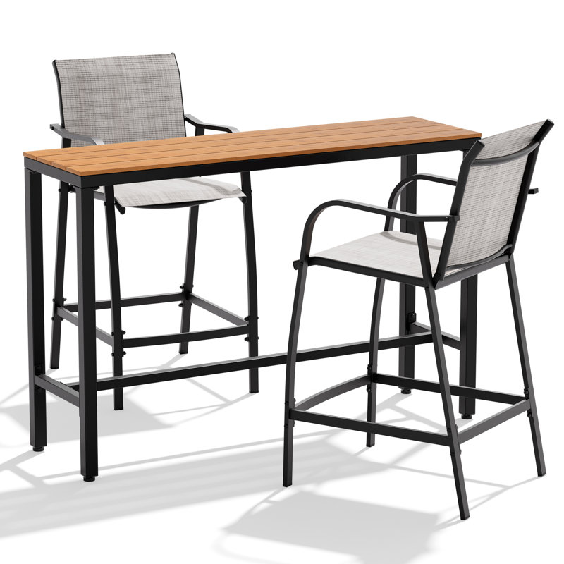 2-Person Patio Outdoor Dining Set (3-Piece Set, Rectangular Table), Brown, Gray