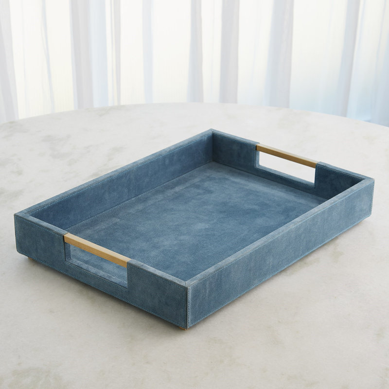 Posh Tray-Dusty Blue Suede-Lg, L 22 po x P 16,5 po x H 3,75 po, Bleu