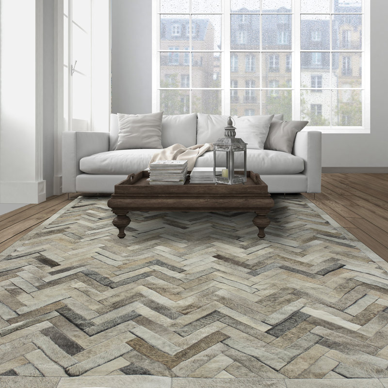 Plutus Cowhide Chevron Area Rug, Rectangle 5' x 8'