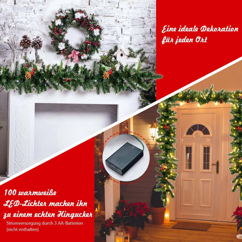 270cm Lighted Faux Berry Garland with Lights