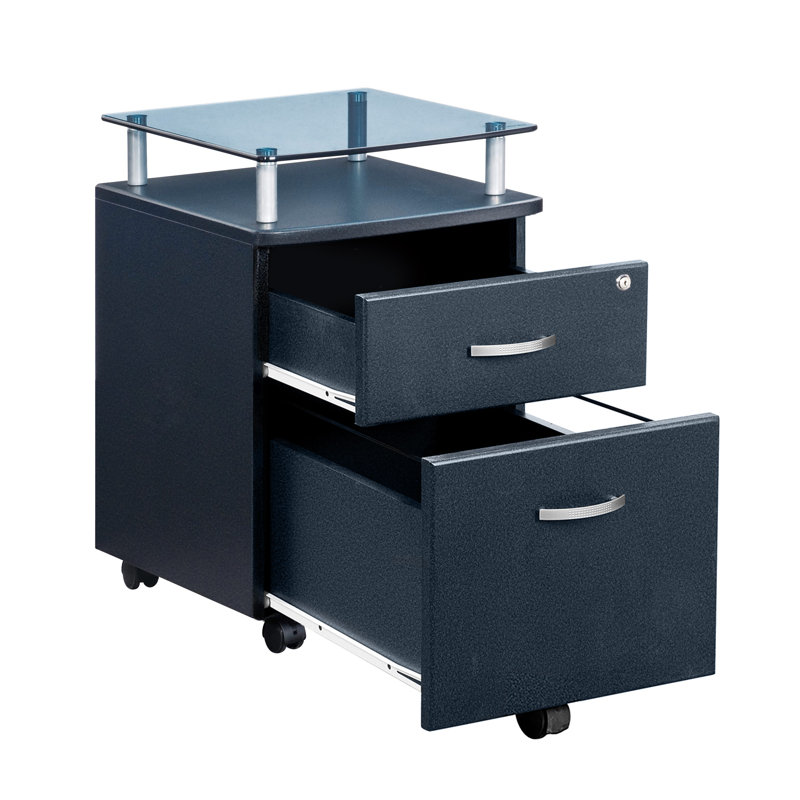 Rolling File Cabinet with Glass Top, Graphite, Graphite