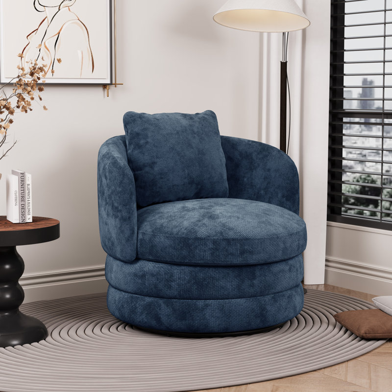 Fauteuil demi-tonneau pivotant en chenille Modern, Marine