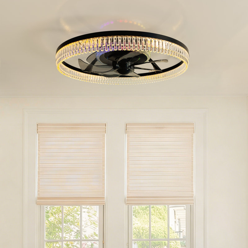 Ventilateur de plafond blanc 19 "avec lumière, télécommande 3 lumières à DEL à intensité variable RVB pour salon de chambre à coucher