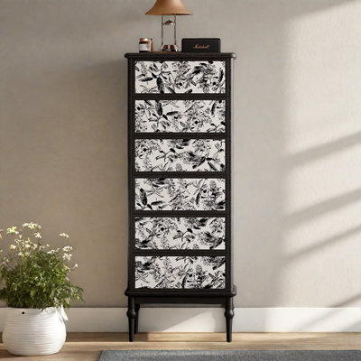 Commode décorative noire à six tiroirs en bois massif noir