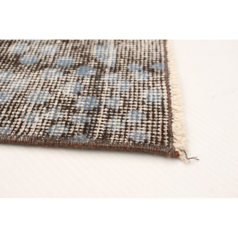 Tapis bleu clair en laine noué à la main de conception unique 6 pi 1 po x 9 pi 10 po Leigh Ann