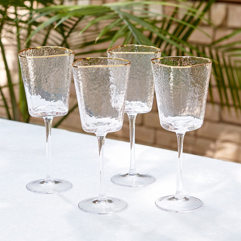 Hammered Wine Glass-Clear w/Gold Rim