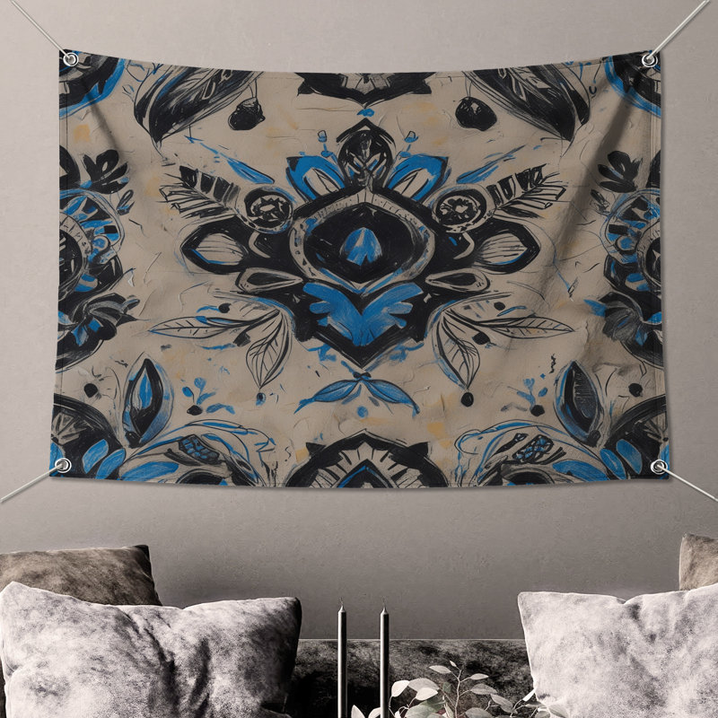 Tapisserie murale à motif floral complexe - décoration murale florale, 104in H x88 with 4 Grommets