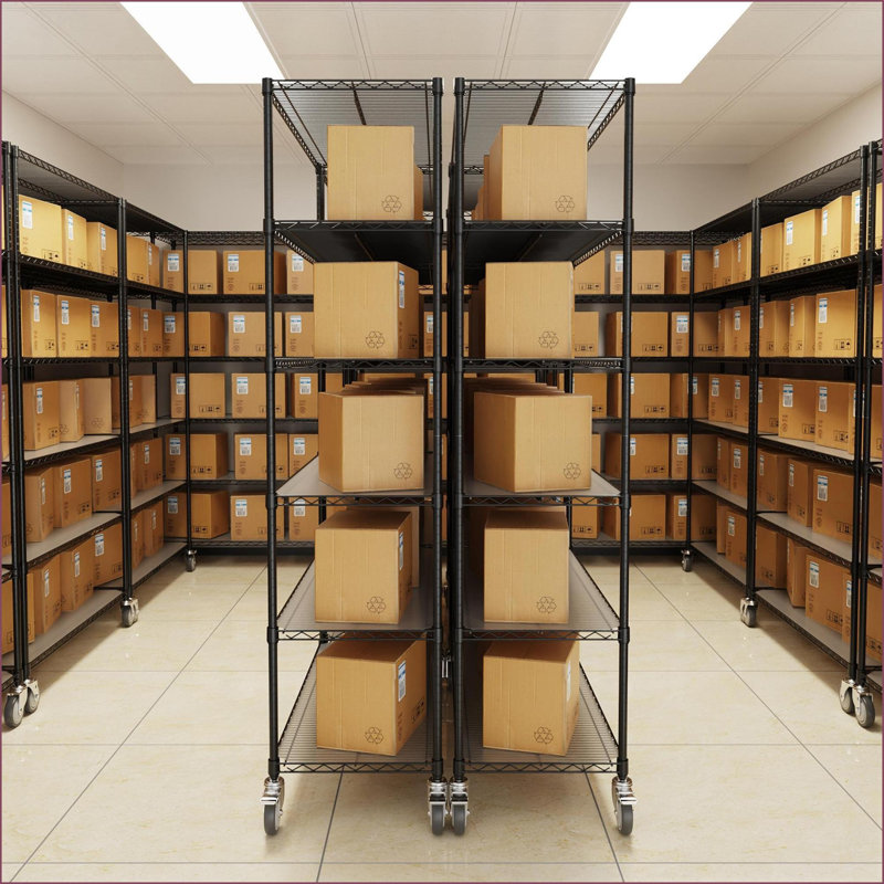 Étagère de garage robuste à 6 niveaux en fil de fer, 6 000 lb livres NSF à hauteur ajustable avec roulettes | Noir | Fer + plastique
