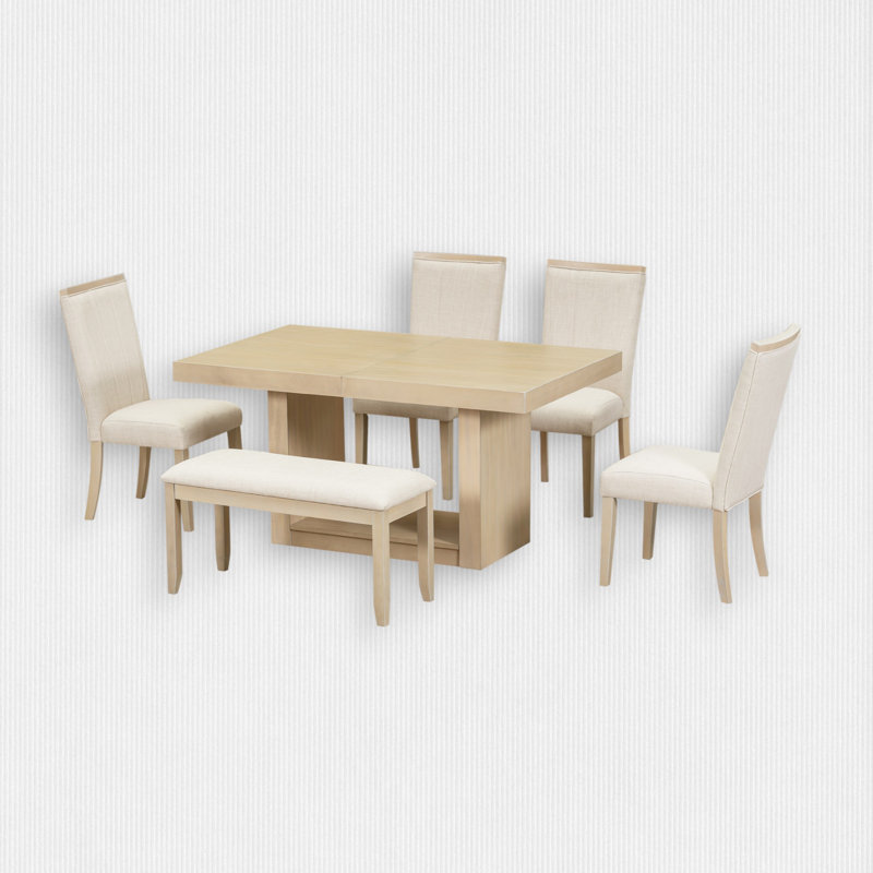 6 - Person Extendable Dining Set, Natural, Beige
