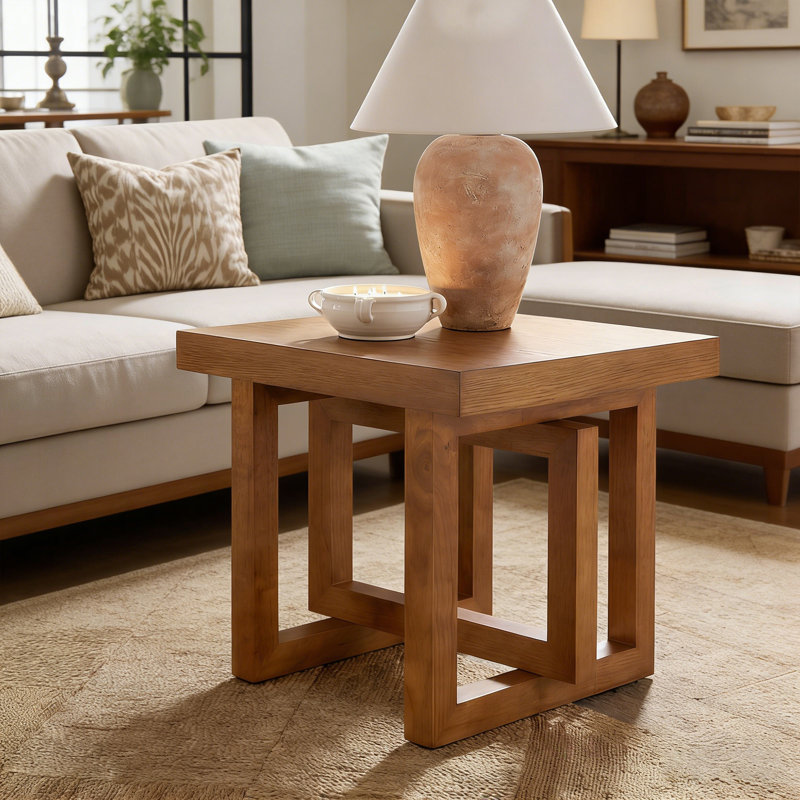 Table de bout en bois massif avec pieds antidérapants, Brun