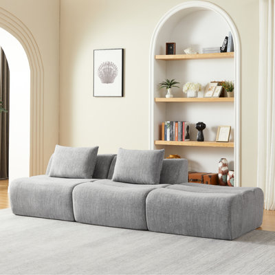3 Seater Compressed With Chenille Fabric, No Assembly, Space For Living Room And Small Spaces, Instant Use, Versatile Design, Sponge Pocket Spring Support Oversized In Grey, Material, Apartment,