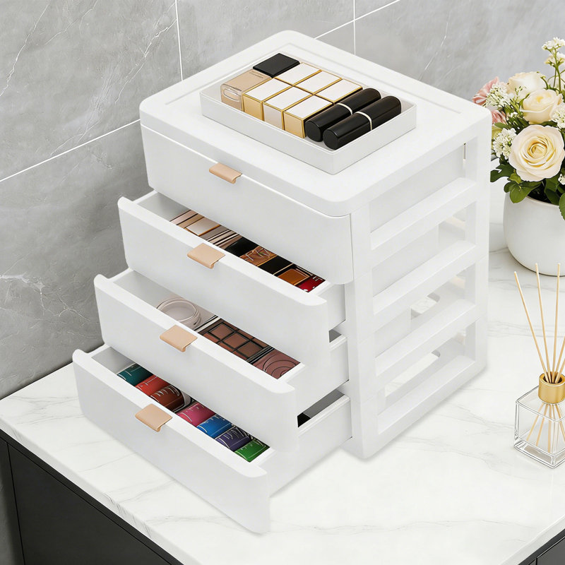 Boîte de rangement de bureau, organisateur de bureau avec tiroir, blanc