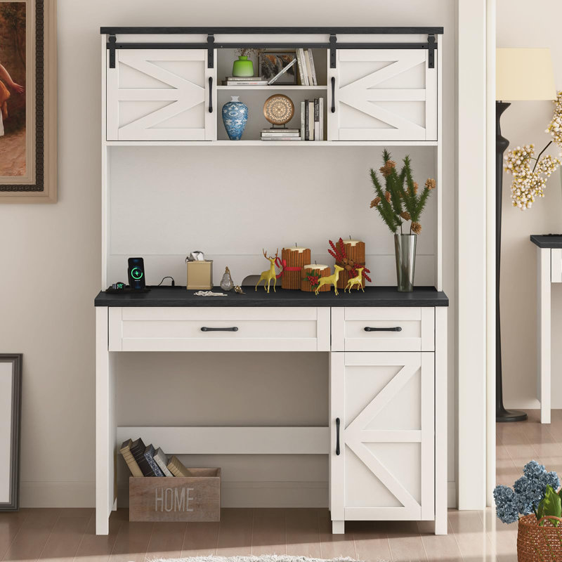 Farmhouse 47" Desk With 3 Drawers, Gray