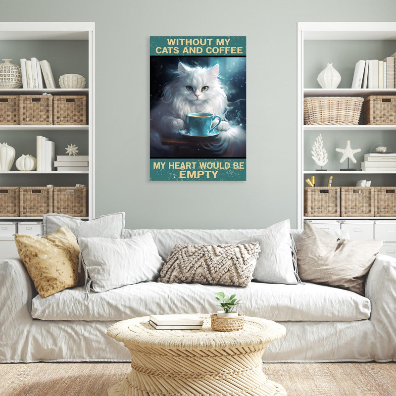 «Sans mes chats et mon café sur toile», H 14 po x l 11 po x P 1,25 po