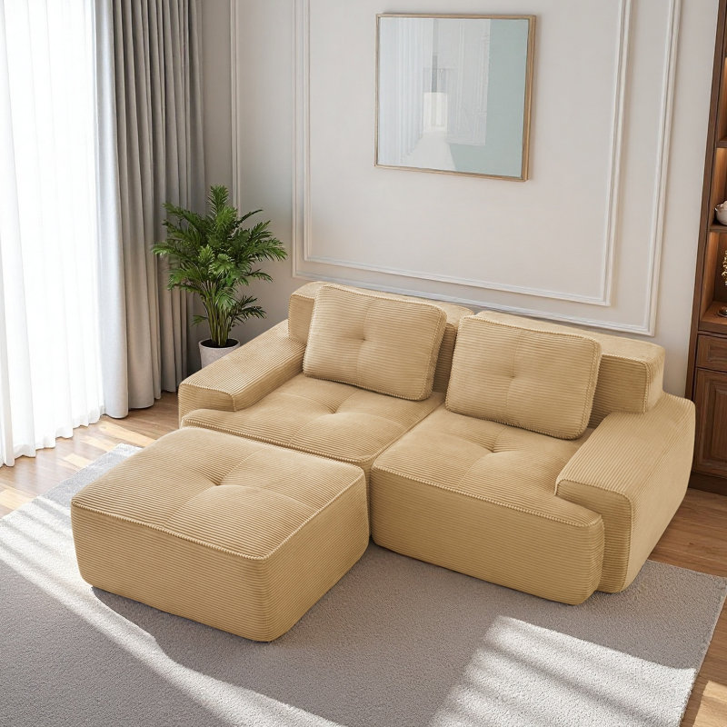 Boneless 81.9” Boneless Couches For Living Room, Modular Sectional Sofa With L-Shape Chaise, 2 Seater Comfy Upholstered Loveseat Deep Seat Corduroy Fabric Cloud Couch No Assembly, Anti-Slip Design?