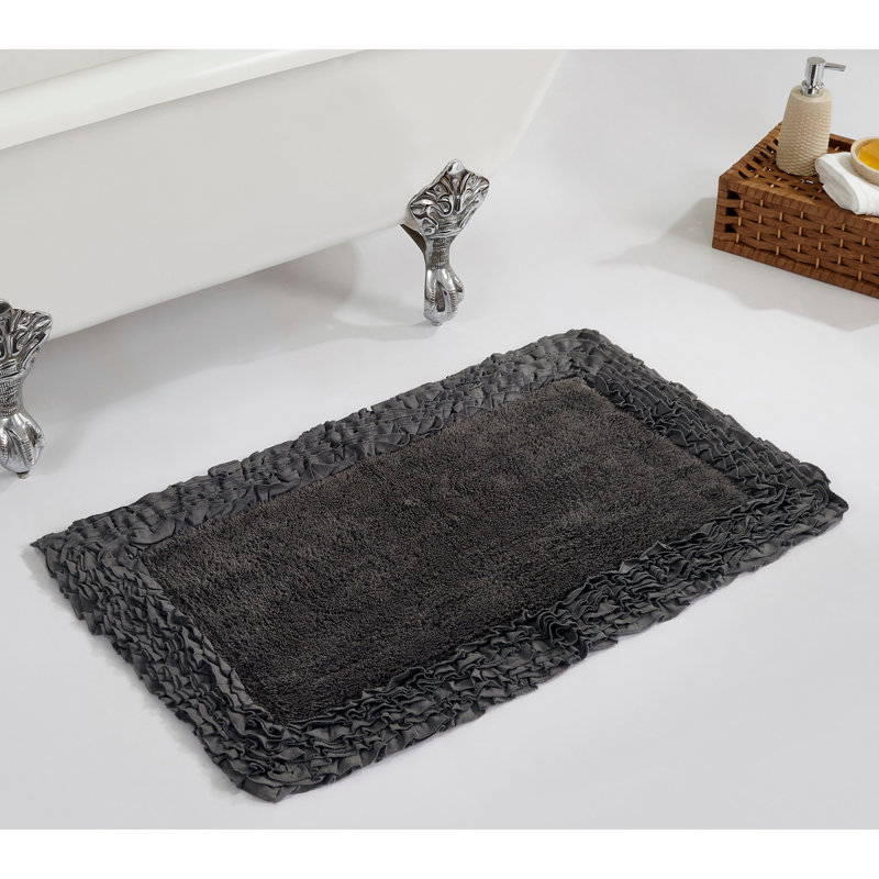 Aveliss 100% Cotton Tufted Bath Rug, Ultra Soft & Absorbent, Spray Latex Backing, Luxurious Ruffle Border, 21" x 34" Rectangle, Gray