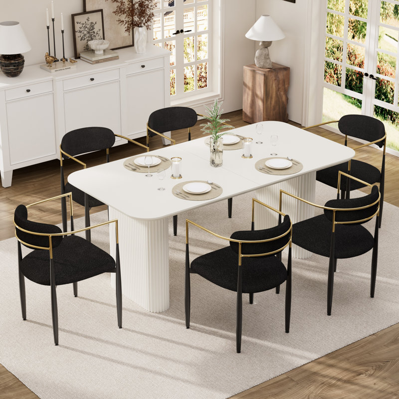 Table de salle à manger rectangulaire pour 4 à 6 personnes, Noir, 5 pièces: table, 4 chaises, Blanc