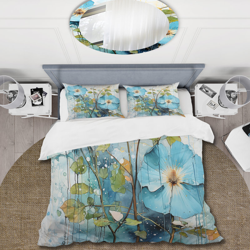 Ensemble de housse de couette Blue Morning Glory Spring Awakening II - Morning Glory, Housse de couette pour très grand lit