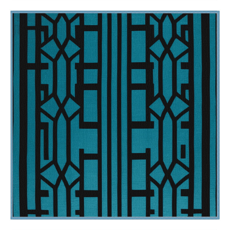 Machine Washable Trellis Blue Area Rug, Square 7'