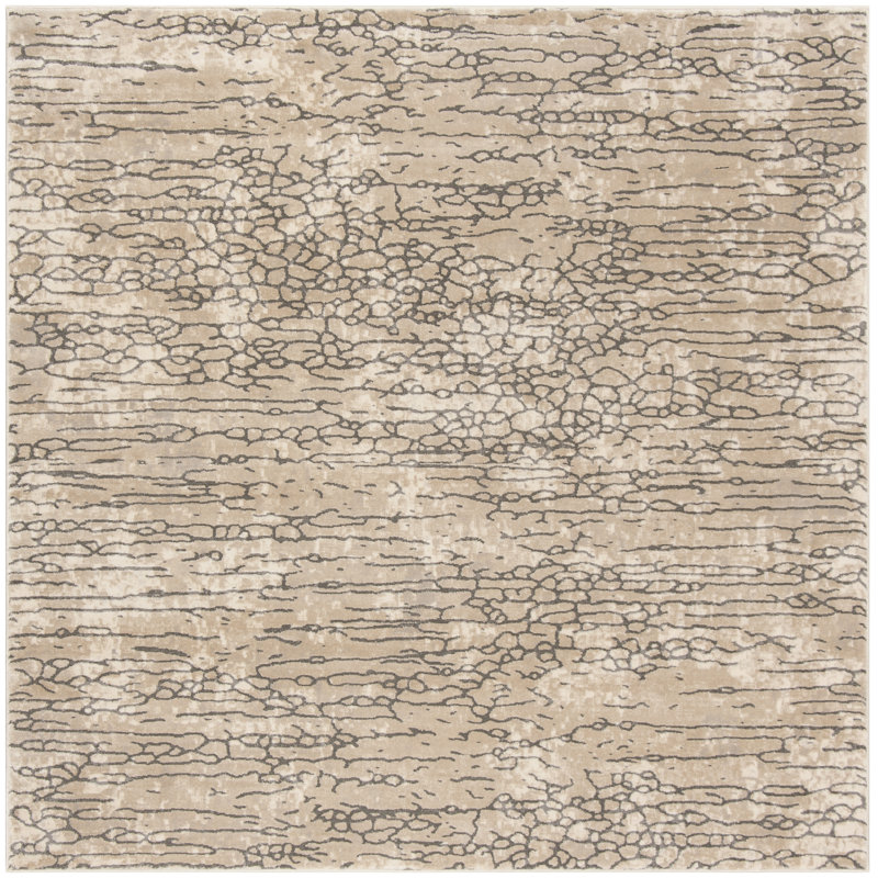 Tapis à motifs abstraits beige et gris Edvin, Carré 7 pi