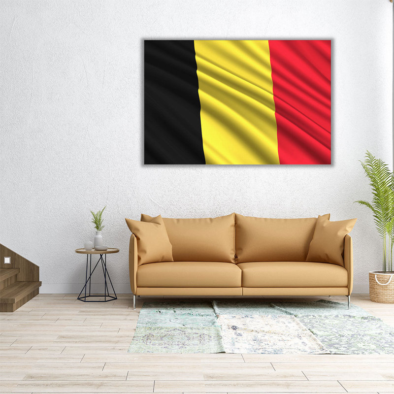 Drapeau de la Belgique flottant - reproduction d'art sur toile, H 16 po x l 24 po