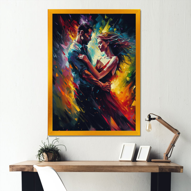 «Colorful Couple Dancing II - Toile romantique», H 20 po x l 12 po, Encadrement doré