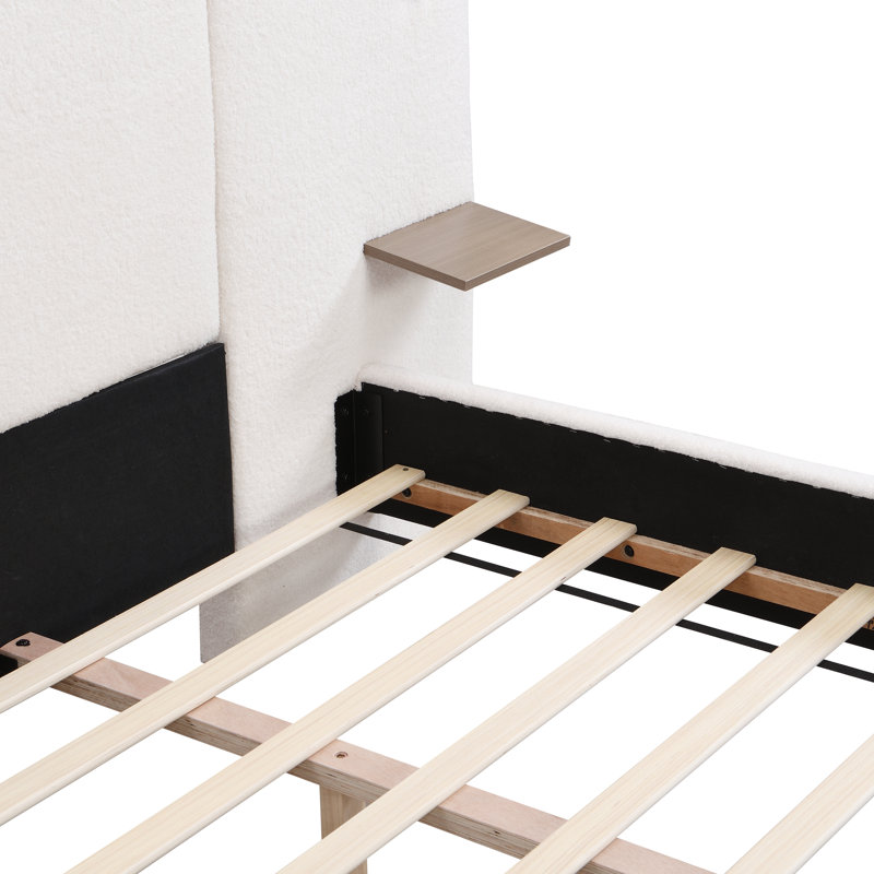 Lit tapissier Boucle avec lumières et tablettes pour le décor de la chambre à coucher en tissu d'ameublement, pratique pour la lecture