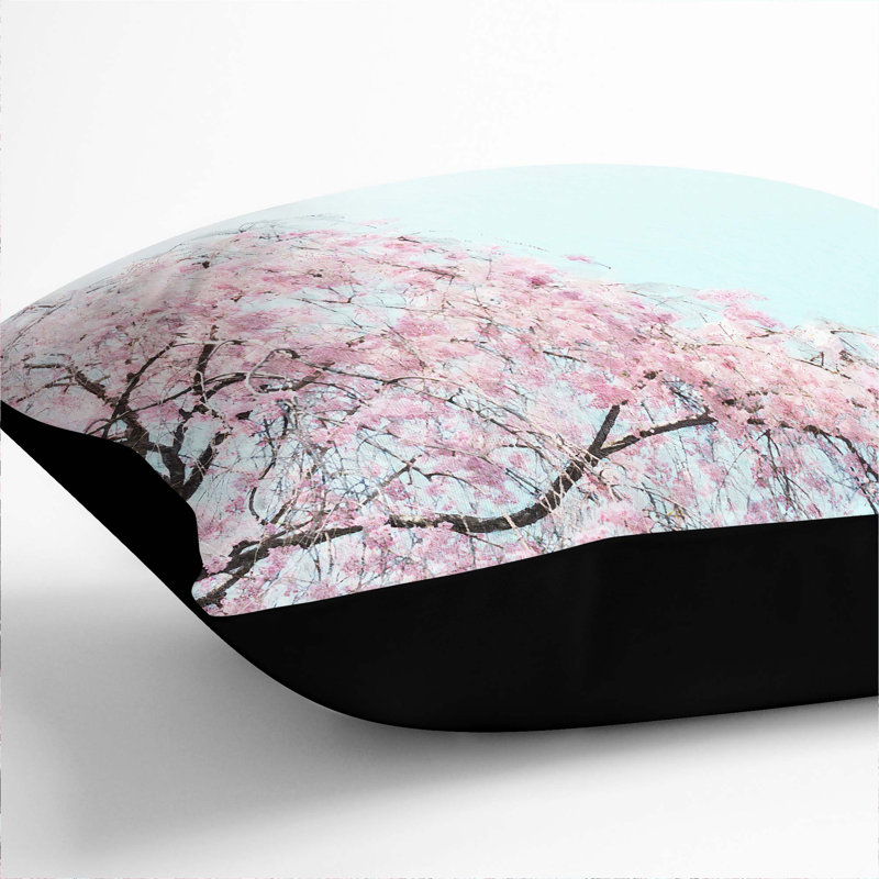 Cherry Blossom Tree Cushion with Filling, 40cm H x 40cm W x 15cm D, Black