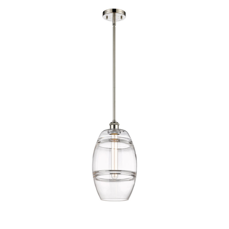 Luminaire suspendu à 1 tige Ballston Bettylou-516-G557, H 9,88 po x l 8 po x P 8 po, Transparent, Nickel poli