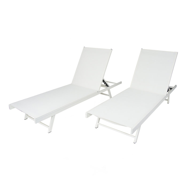 Ensemble de 2 chaises longues d'extérieur inclinables au bord de la piscine avec dossier réglable à 5 positions