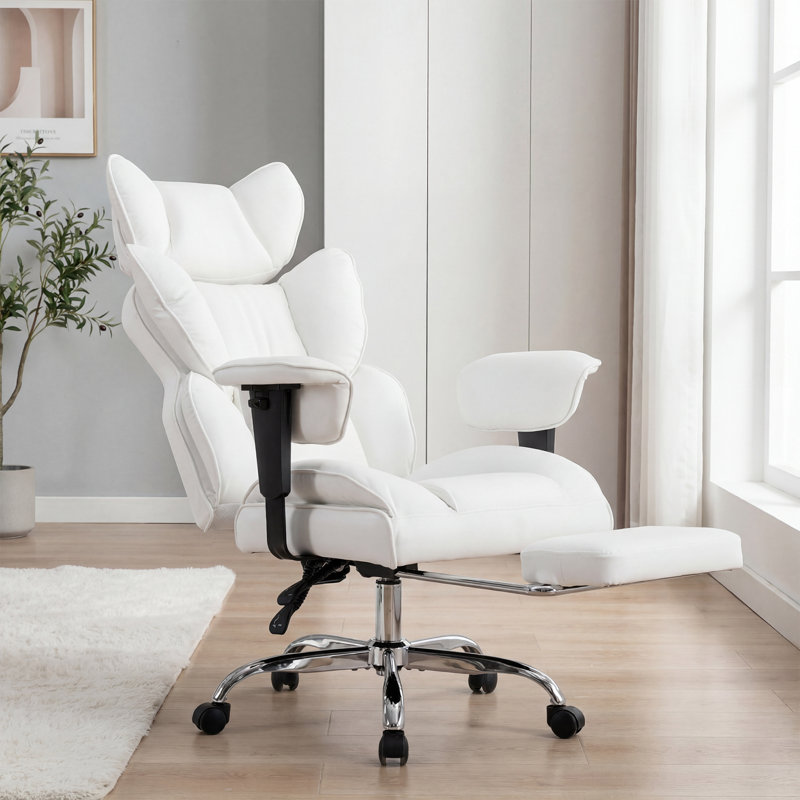 Ergonomic Big & Tall Executive Office Chair with Adjustable Padded Armrest, Headrest and Footrest, White