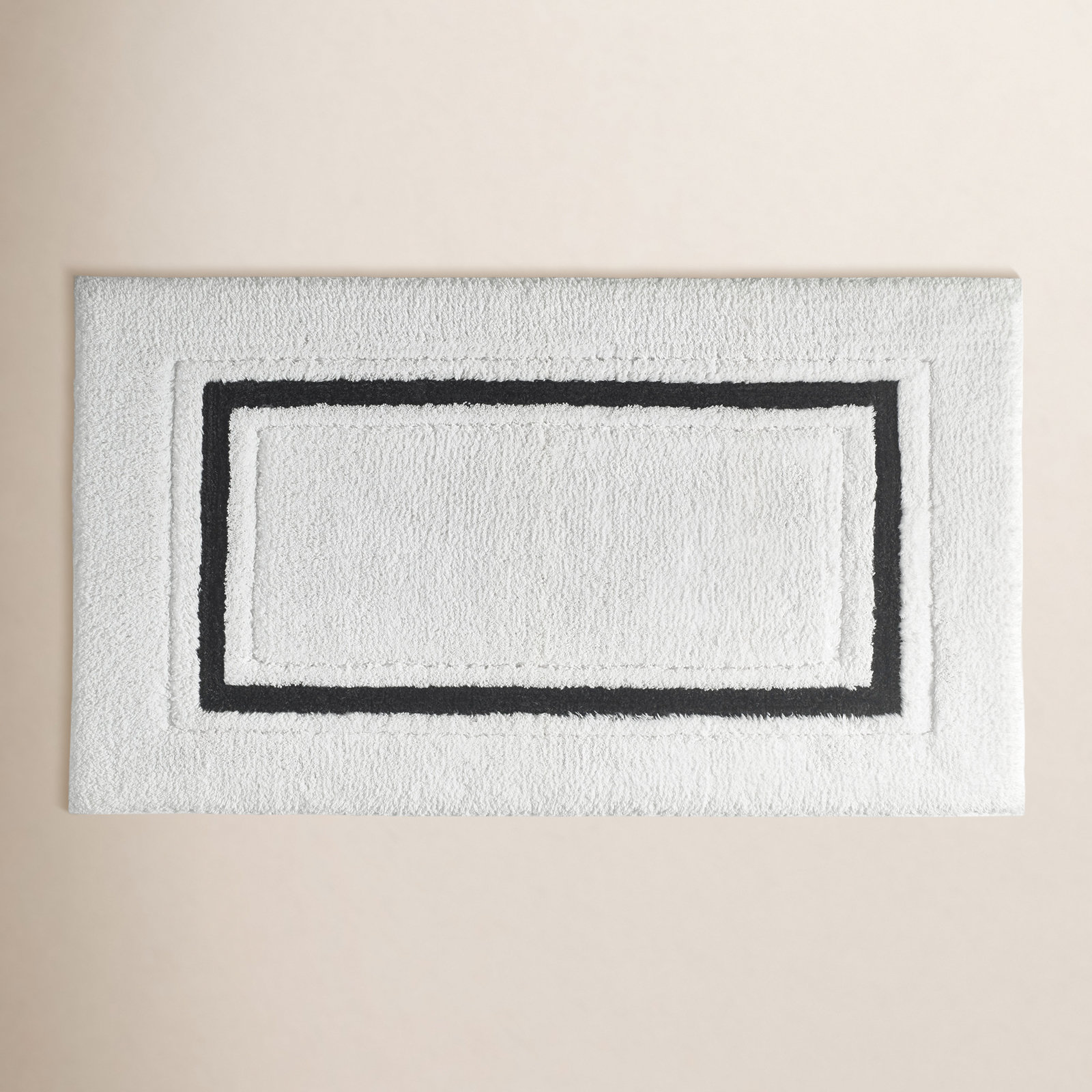 Louise Cotton Bath Rug, White/Black, 20" W x 30" L