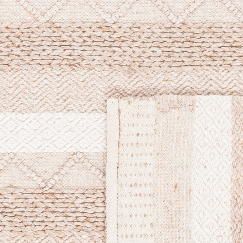 Laine tissée à la main / viscose / coton jacques. Tapis rayé beige, Carré 6 pi