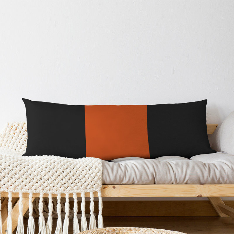 Polyester Medium Pillow, Black/Orange/Black, Aaru 