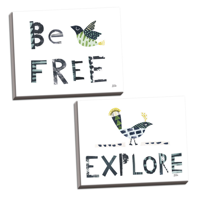 "Bird Words I & II", ensemble de 2 reproductions d’art encadrées, Toile tendue, H 16 po x l 20 po x P 0,75 po