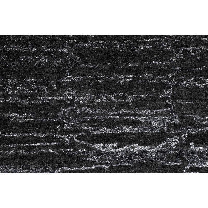 Tapis rectangulaire en laine / soie noué à la main gris anthracite, Rectangle 8 pi x 10 pi