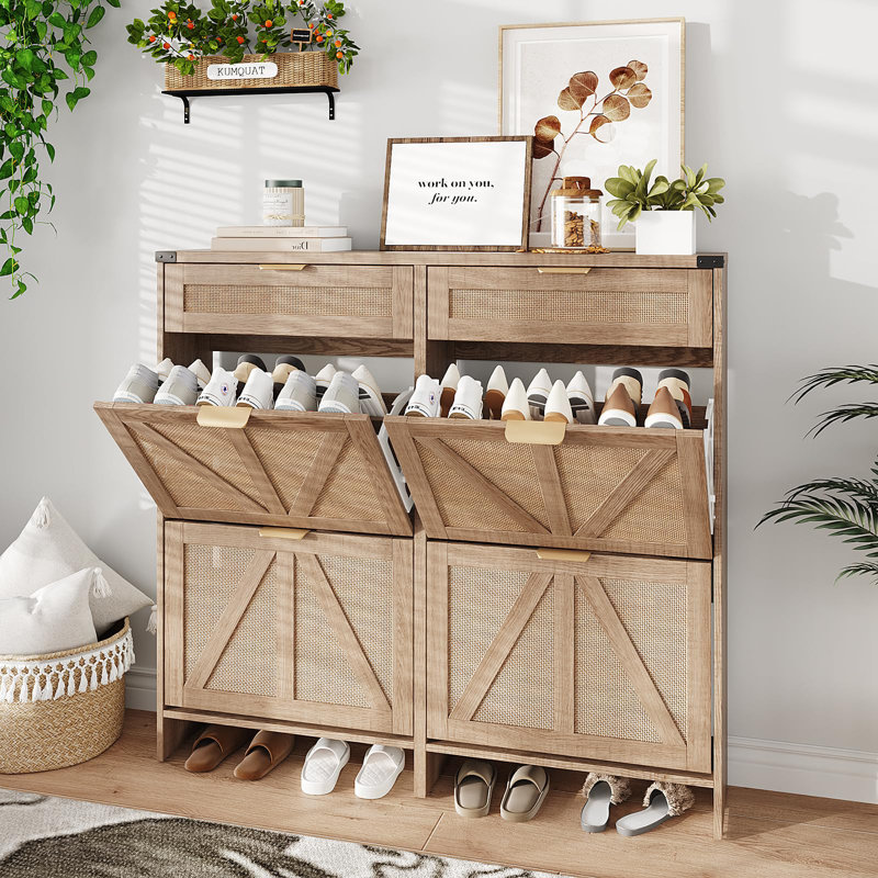 Armoire à chaussures autoportante avec 4 tiroirs rabattables et 2 tiroirs