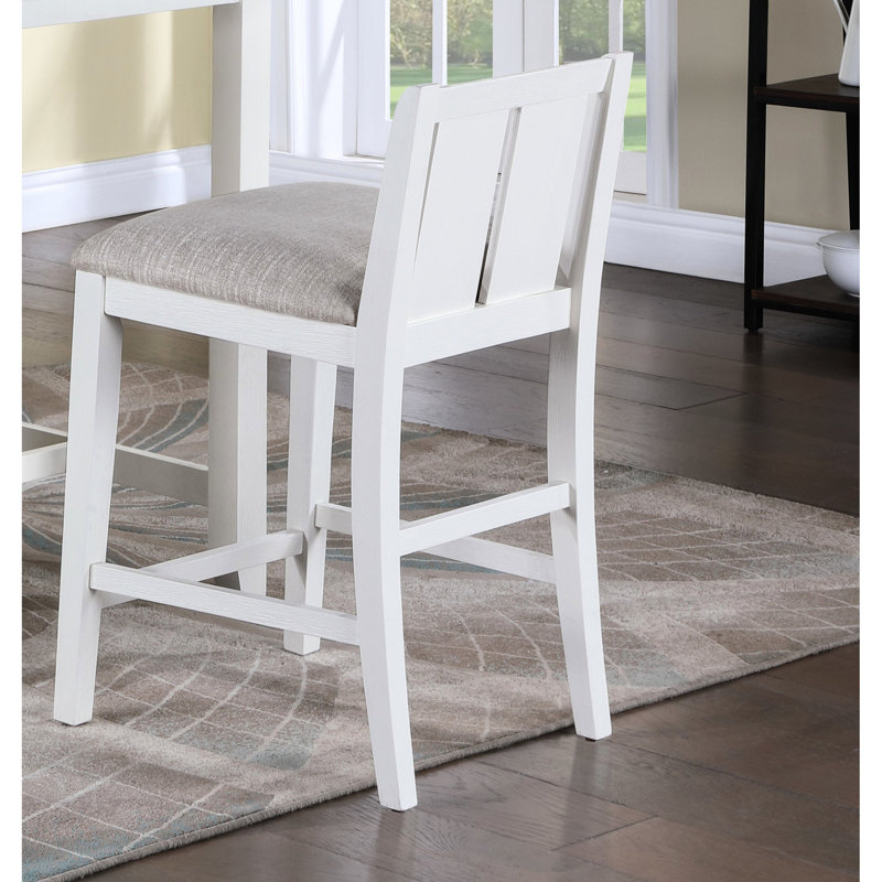 2 Siège de comptoir de 20 po de hauteur, tapissier blanc avec repose-pieds, bois d'hévéa, hauteur de 25 po, largeur, profondeur de 17,5 po, tissu de couleur crème à dossier de 8 po, duo de chaises élégantes et fabriqué à partir de tendances