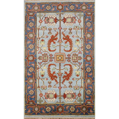 Tapis oriental bleu clair en laine Oushak 3 x 5