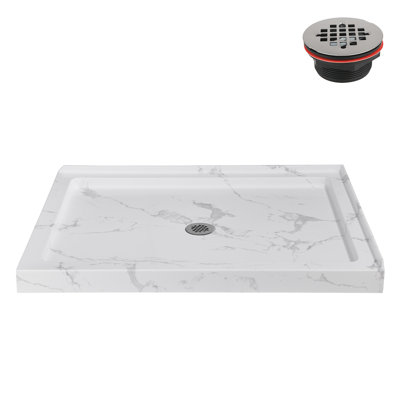 Streamline 48 in. x 36 in. Corner Acrylic Shower Base in Matte Marble with Center Drain, Drain Included