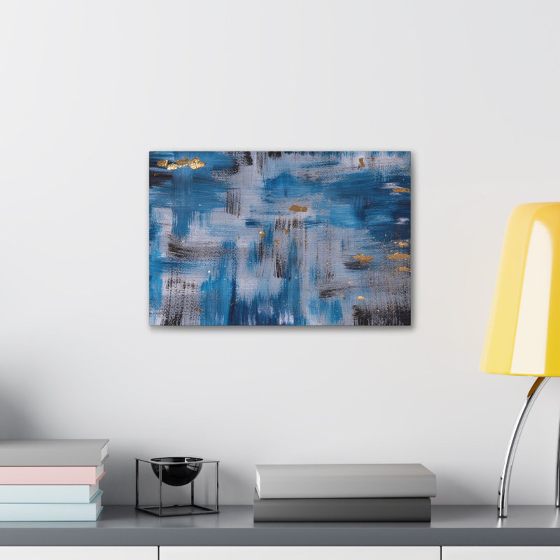 Art contemporain, peinture abstraite acrylique sur toile peinte à la main bleu noir et or