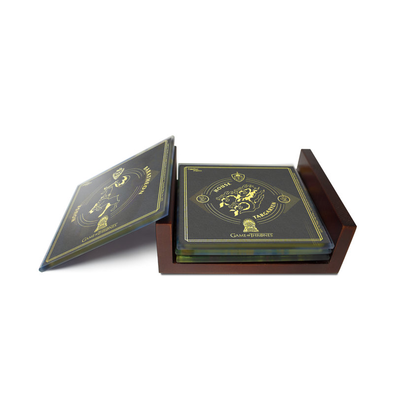(Symboles) Ensemble de sous-verres en verre Starfire, Game of Thrones / Gold House