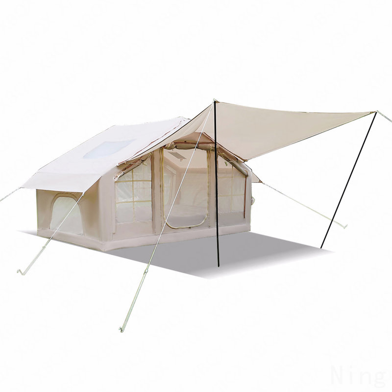 Tente de camping gonflable de 6,3 M² avec auvent, coupe-vent imperméable 4 saisons, lanterneau transparent et tente imperméable Oxford 420D avec fenêtres / portes en filet