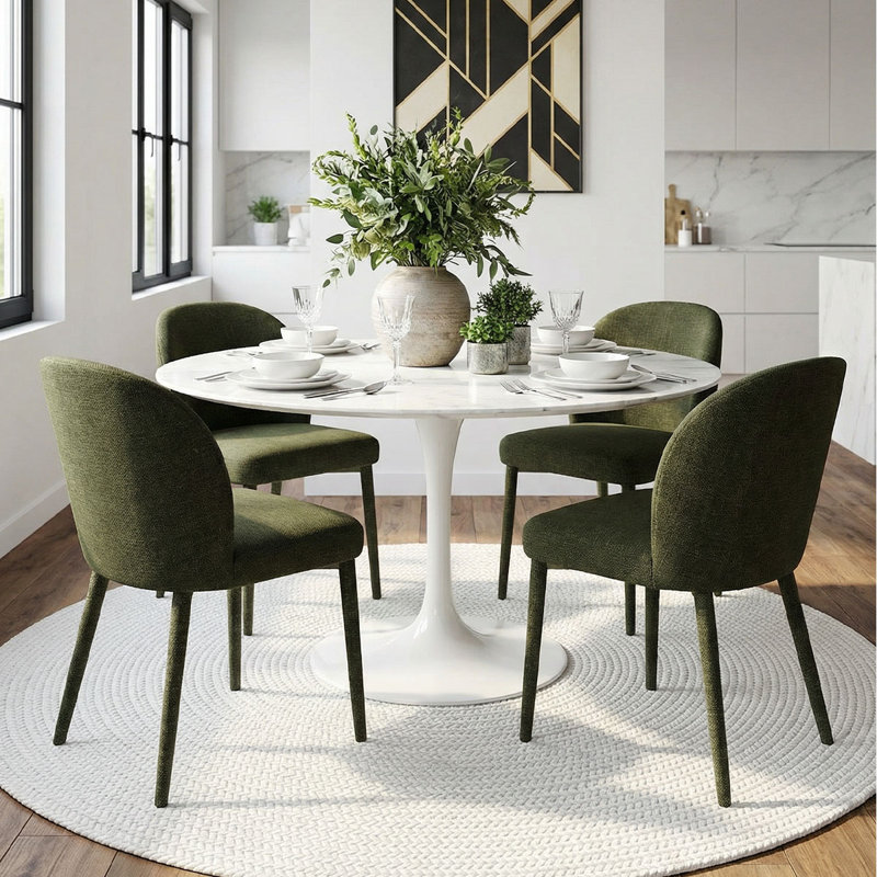 Modern Fully Upholstered Dining Chairs With Fabric-Wrapped Legs, Green